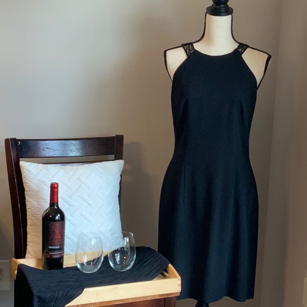 Laundry by Shelli Segal sleeveless crepe dress with beaded back.